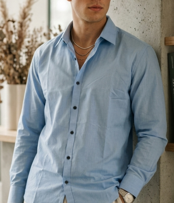 VIKSAAR Linen Sky Blue Shirts