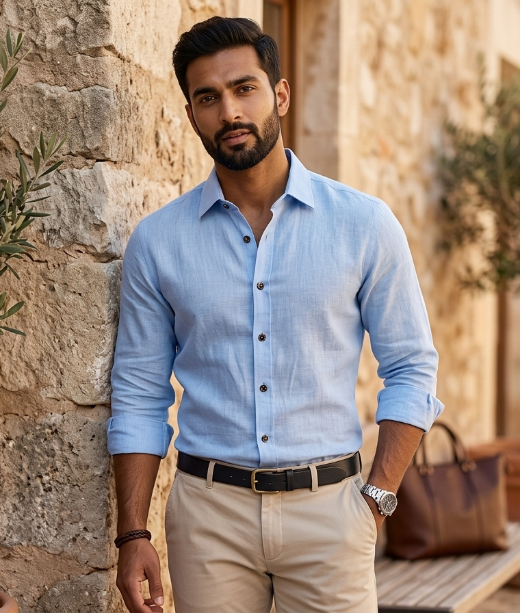 VIKSAAR Linen Sky Blue Shirts