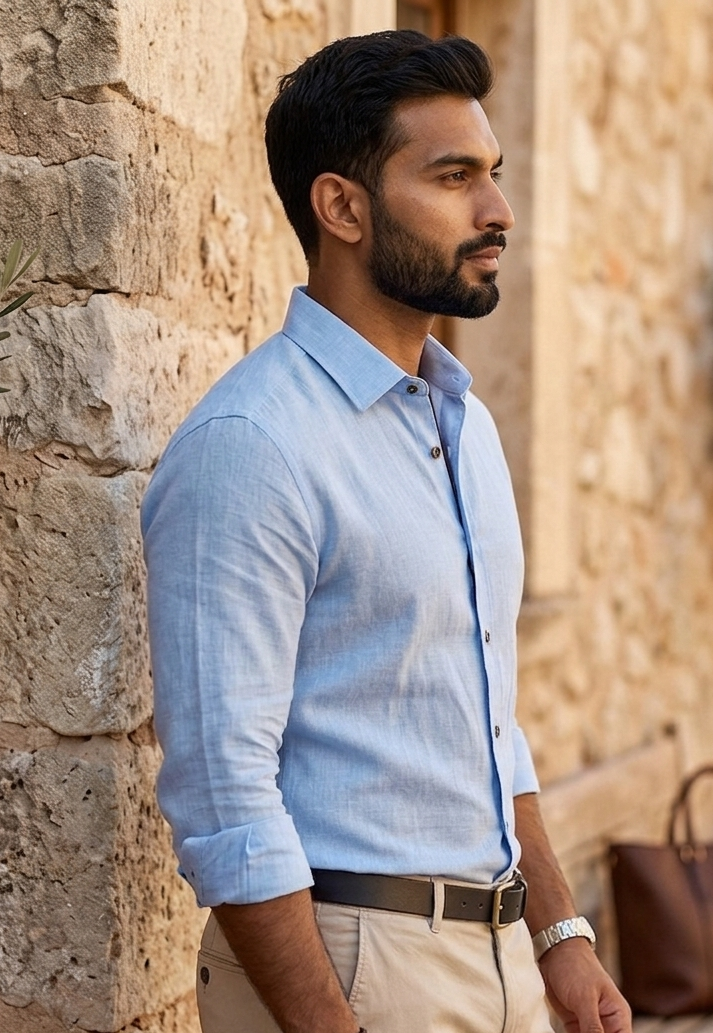 VIKSAAR Linen Sky Blue Shirts