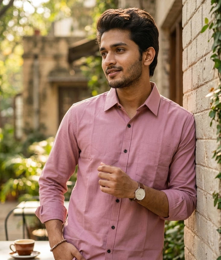 VIKSAAR Linen Light Pink Shirts