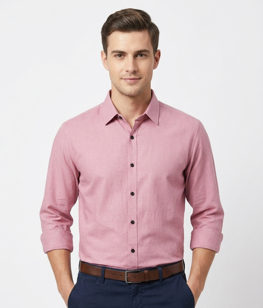 VIKSAAR Linen Light Pink Shirts