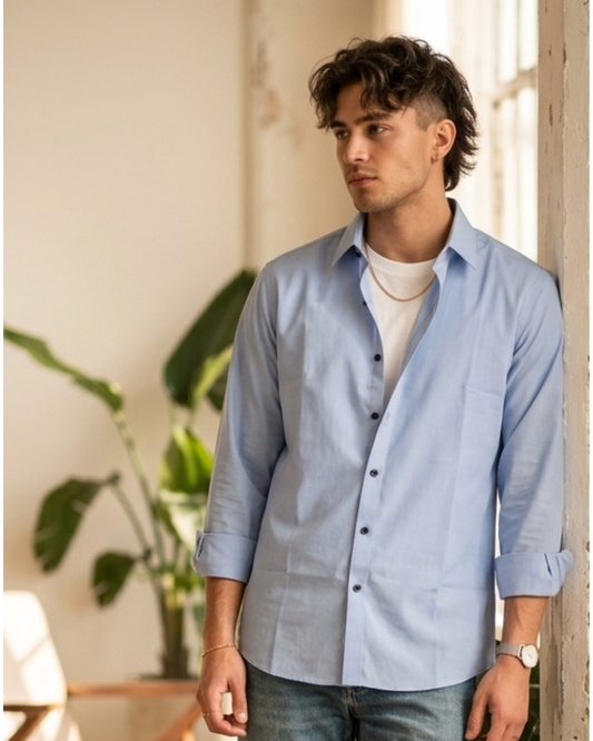 VIKSAAR Linen Sky Blue Shirts